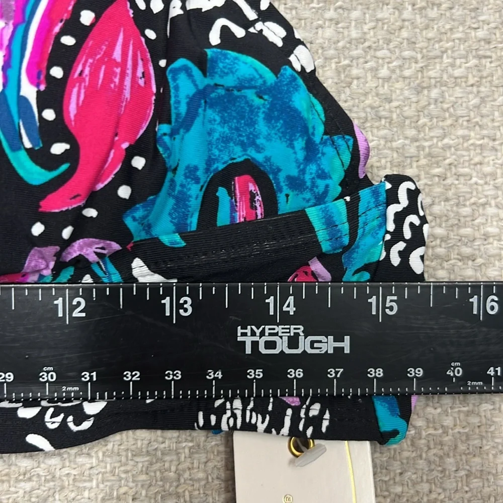 Anne Cole Floral Polka Dot‎ Black Pink Halter Top Two Piece Bikini Set Size XS